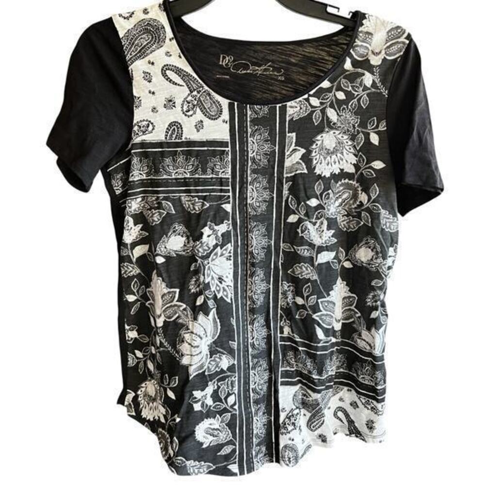 DG2 Diane Gilman paisley artsy print festival black top sz XS